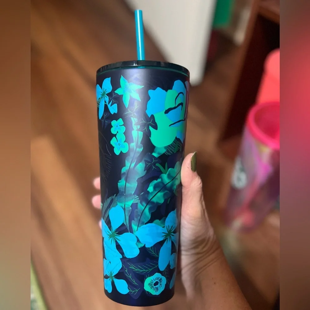 Starbucks Summerforest blue green floral stainless steel tumbler Venti 2022